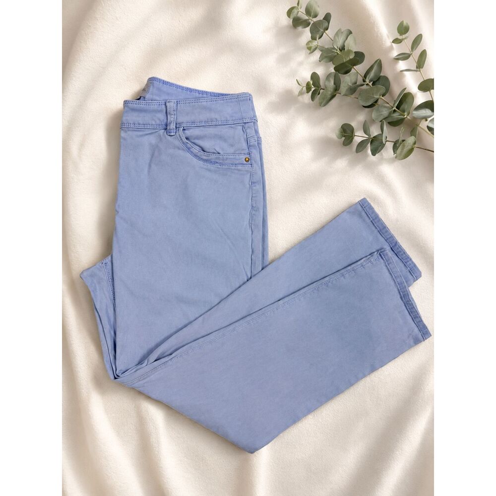 Chico's Women's Size 1 M Light Blue Stretch Straight Leg Pants Cotton Blend